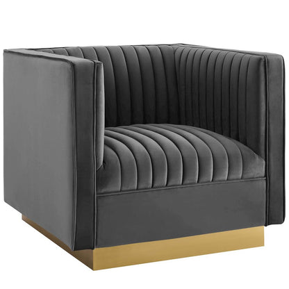 Vertical Channel Tufted Upholstered Performance Velvet Armchair Set of 2