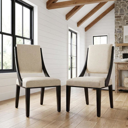 Fabric-Upholstered Dining Chairs for Kitchen and Dining Room, Beige, Set of 2