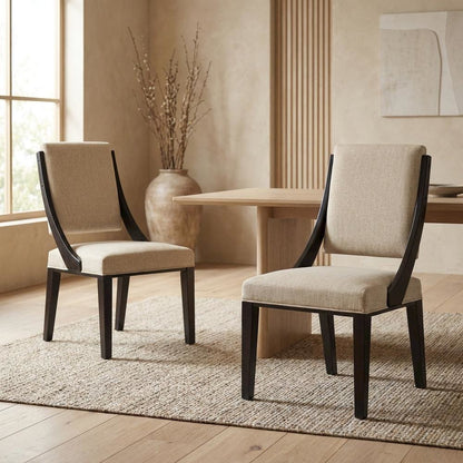Fabric-Upholstered Dining Chairs for Kitchen and Dining Room, Beige, Set of 2