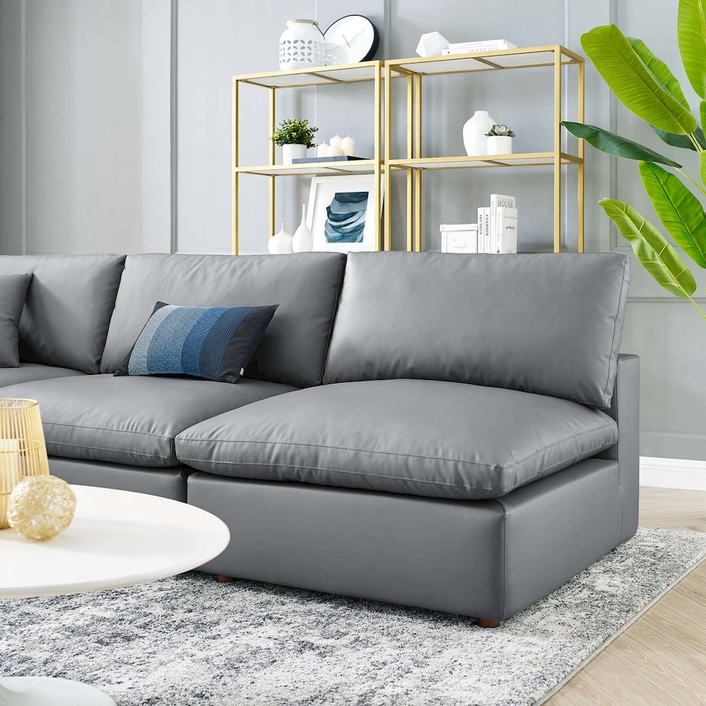 Commix 5-Piece Down Filled Overstuffed Vegan Leather Sectional Sofa