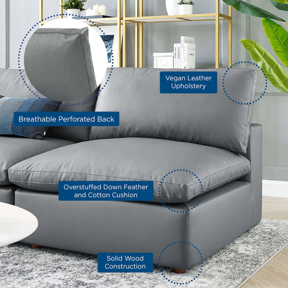 Commix 5-Piece Down Filled Overstuffed Vegan Leather Sectional Sofa