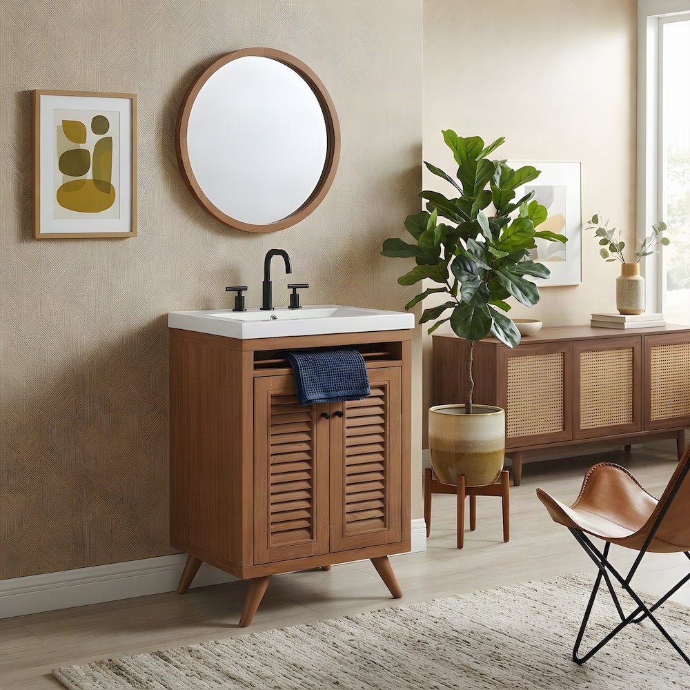 Teak Wood Bathroom Vanity Cabinet with Storage Doors, Sink Cabinet, Natural