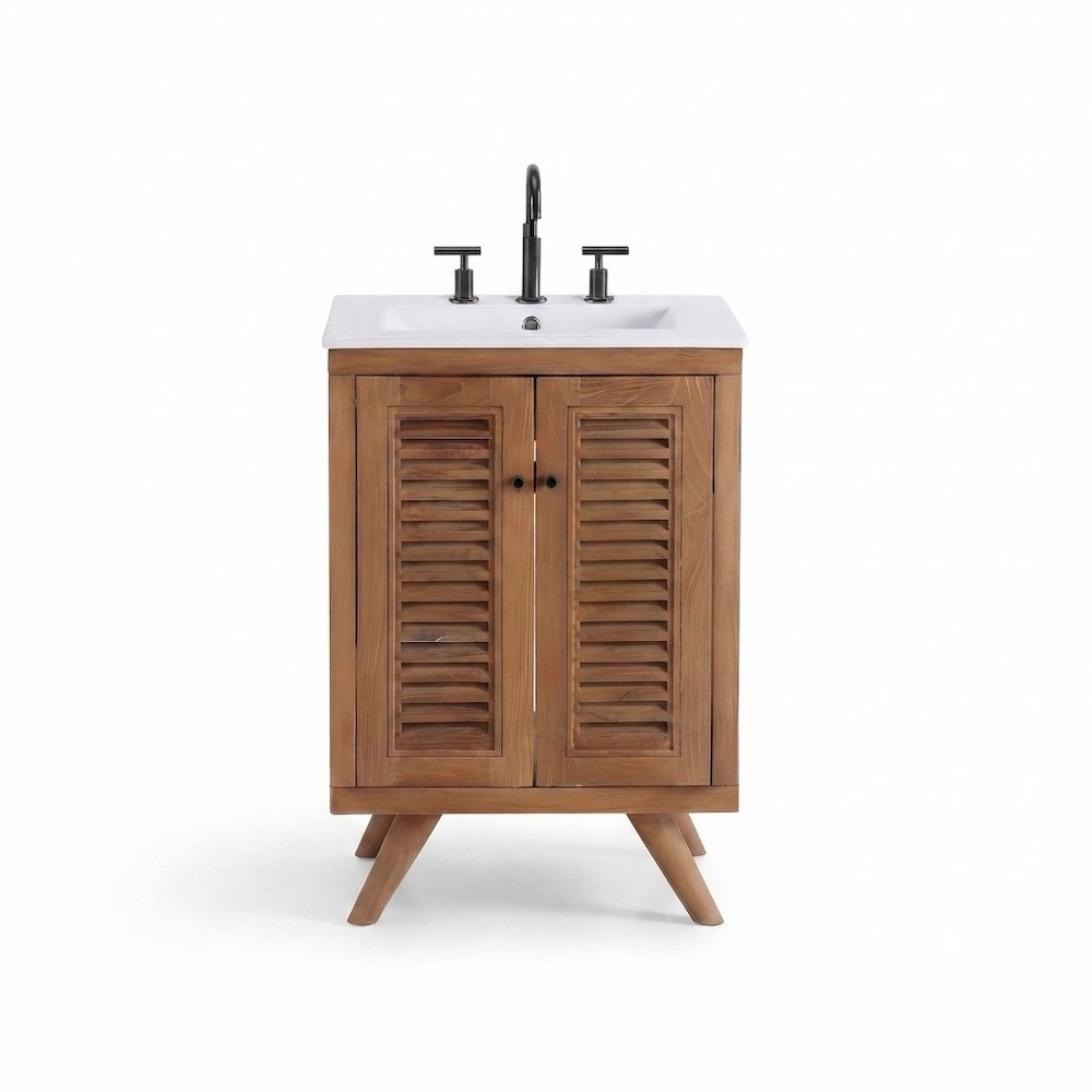 Teak Wood Bathroom Vanity Cabinet with Storage Doors, Sink Cabinet, Natural