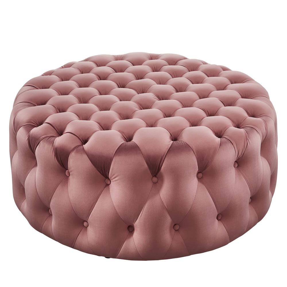 Amour Tufted Button Large Round Performance Velvet Ottoman