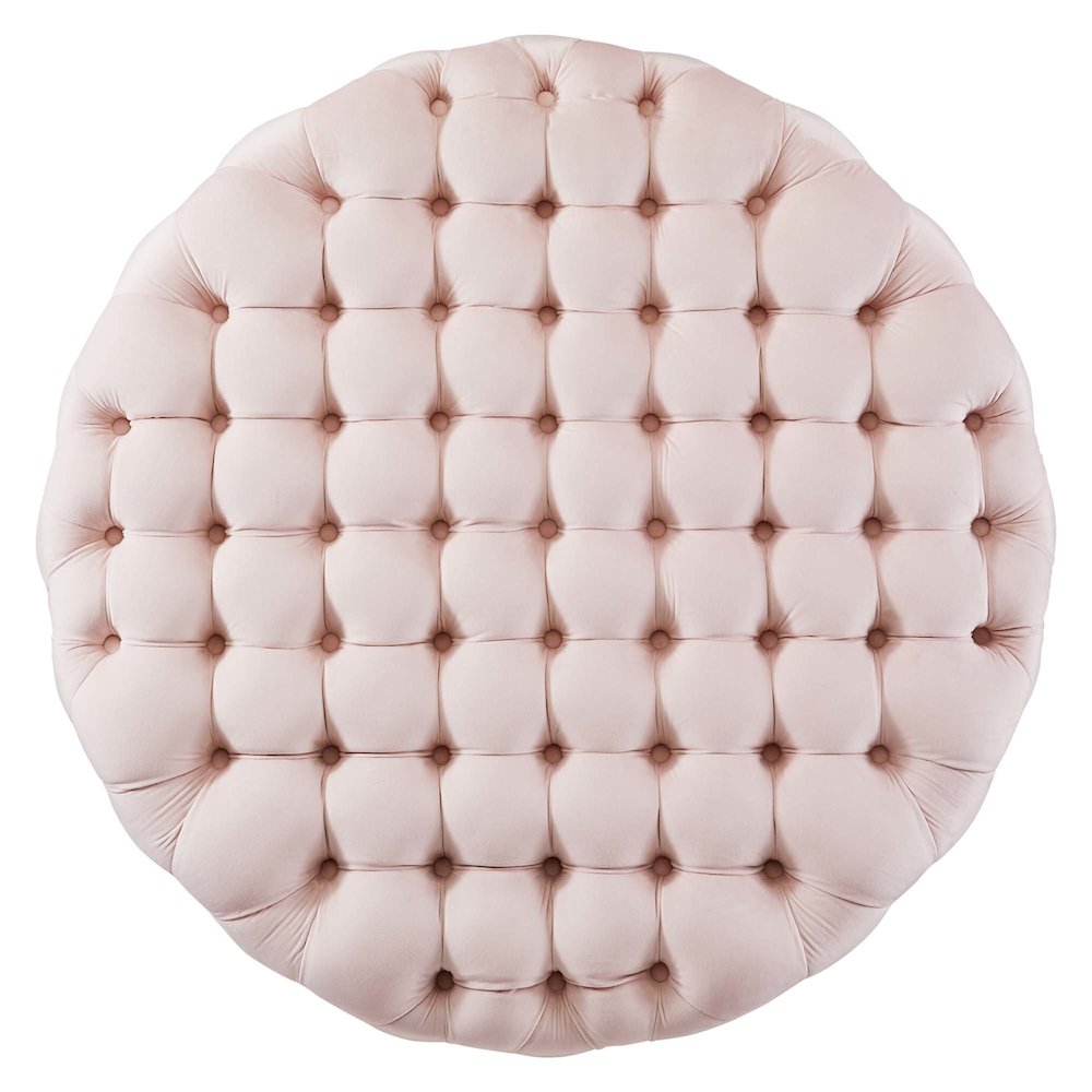 Amour Tufted Button Large Round Performance Velvet Ottoman