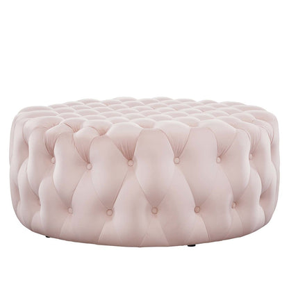 Amour Tufted Button Large Round Performance Velvet Ottoman