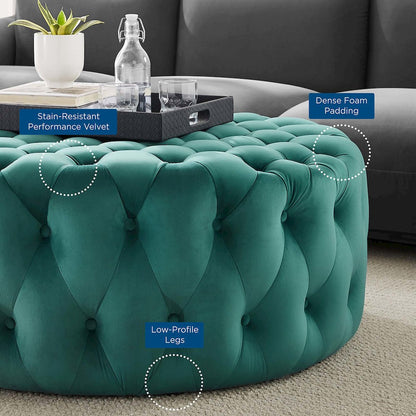 Amour Tufted Button Large Round Performance Velvet Ottoman