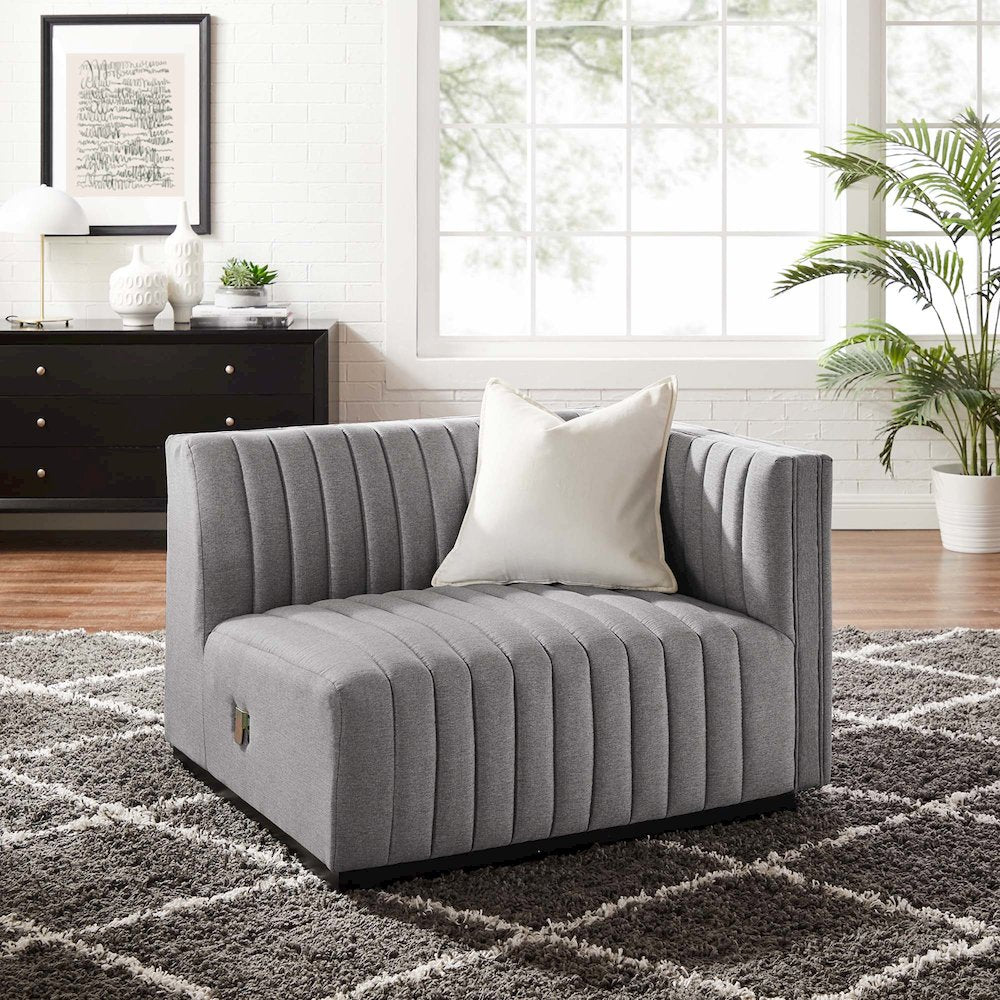 Conjure Channel Tufted Upholstered Fabric Right-Arm Chair