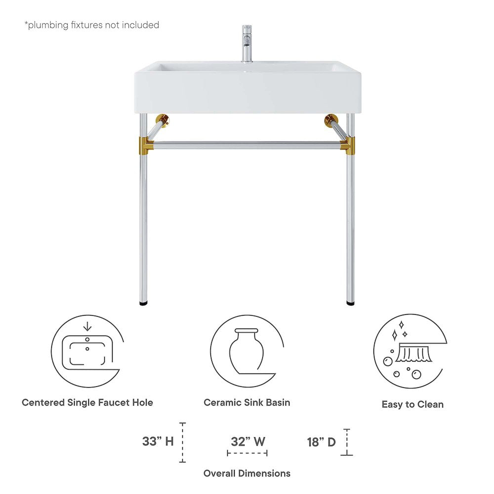 Redeem 32" Silver Stainless Steel Wall-Mount Bathroom Vanity