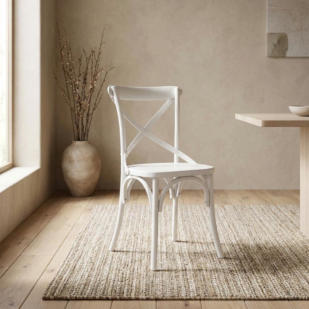 Solid Wood Dining Side Chair with Cushioned Seat for Dining Room, White