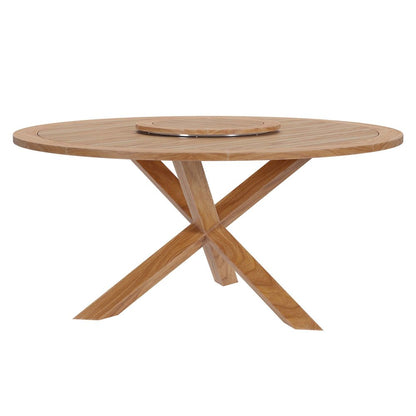Wellspring 63" Outdoor Patio Teak Wood Dining Table, Removable Lazy Susan