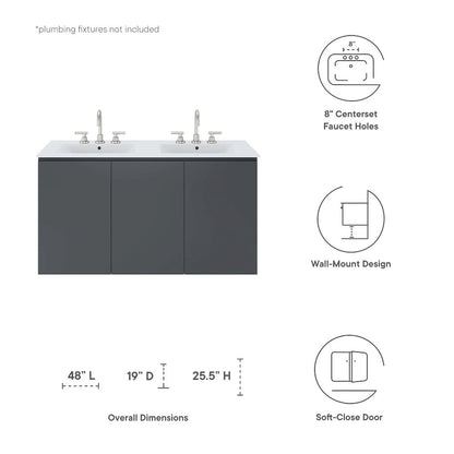 Bryn 48" Wall-Mount Double Sink Bathroom Vanity