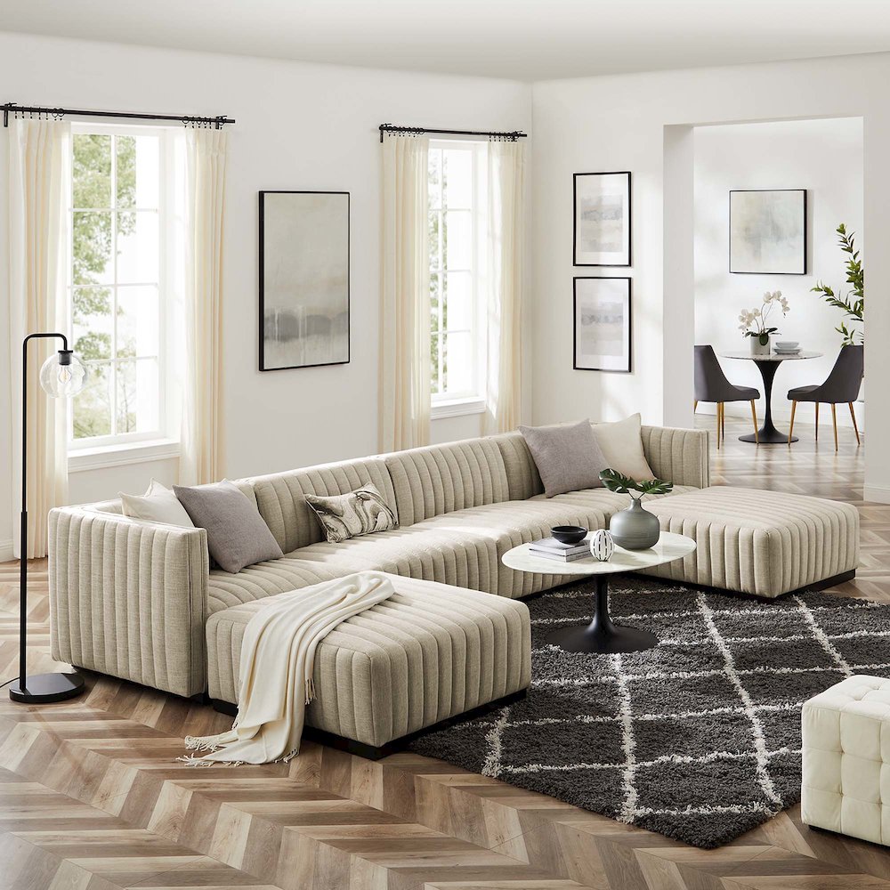 Conjure 6-Piece Channel Tufted Upholstered Fabric Sectional Sofa