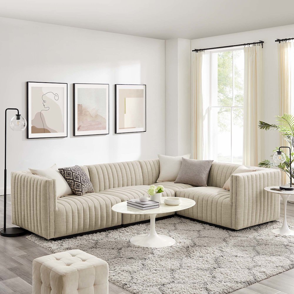 Conjure 4-Piece Channel Tufted Upholstered Fabric L-Shaped Sectional