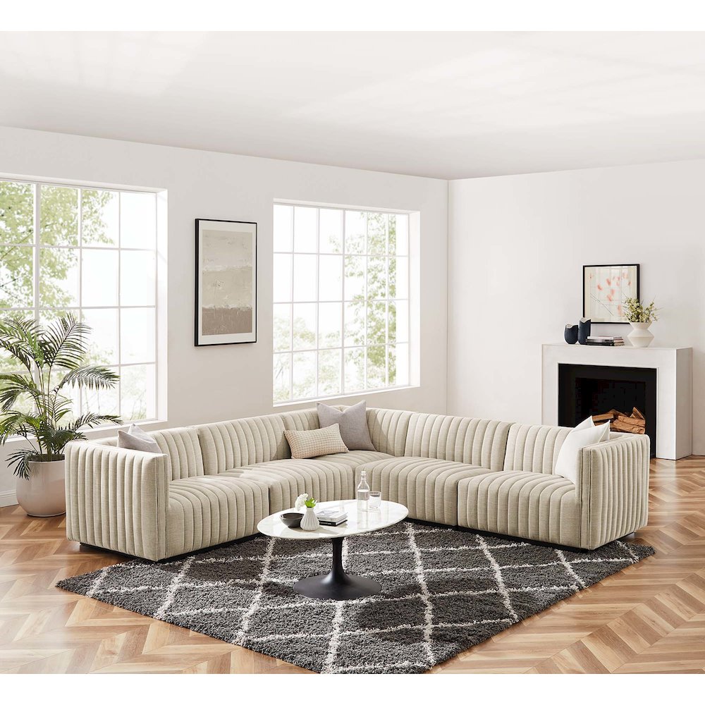Conjure 5-Piece Channel Tufted Upholstered Fabric L-Shaped Sectional