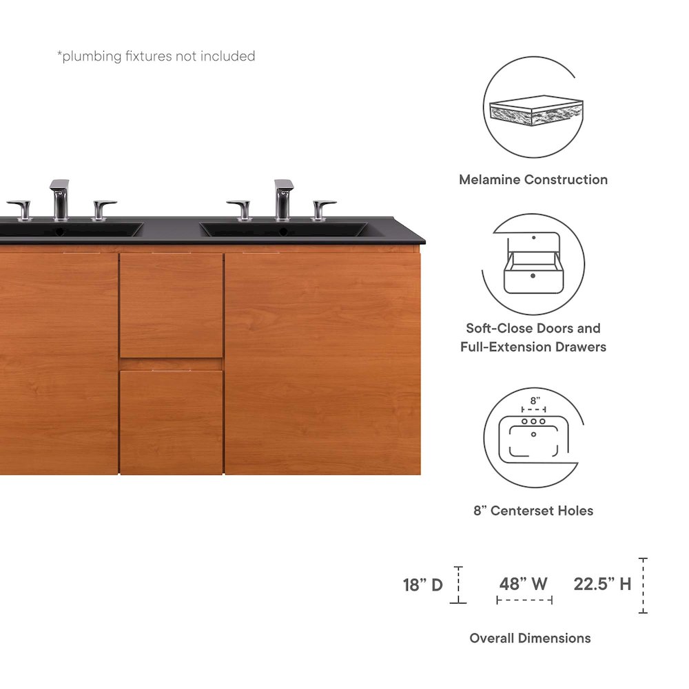 Scenic 48" Double Wall-Mount Bathroom Vanity