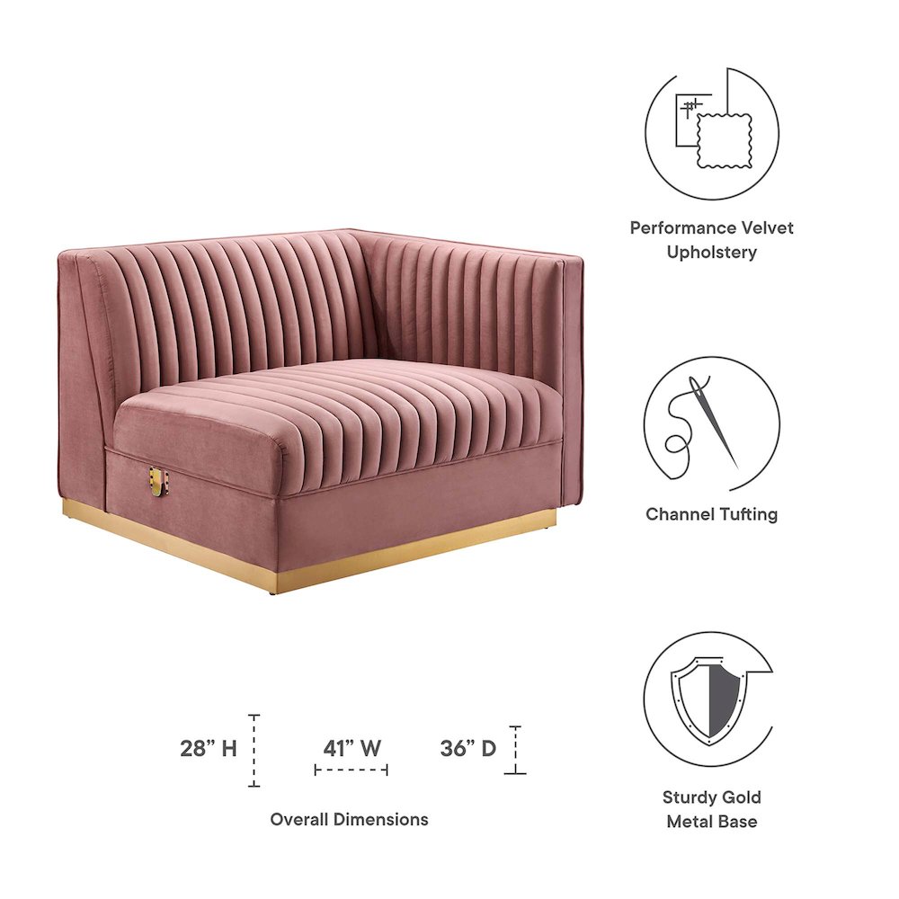 Channel Tufted Performance Velvet Modular Sectional Sofa Right-Arm Chair