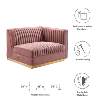 Channel Tufted Performance Velvet Modular Sectional Sofa Right-Arm Chair