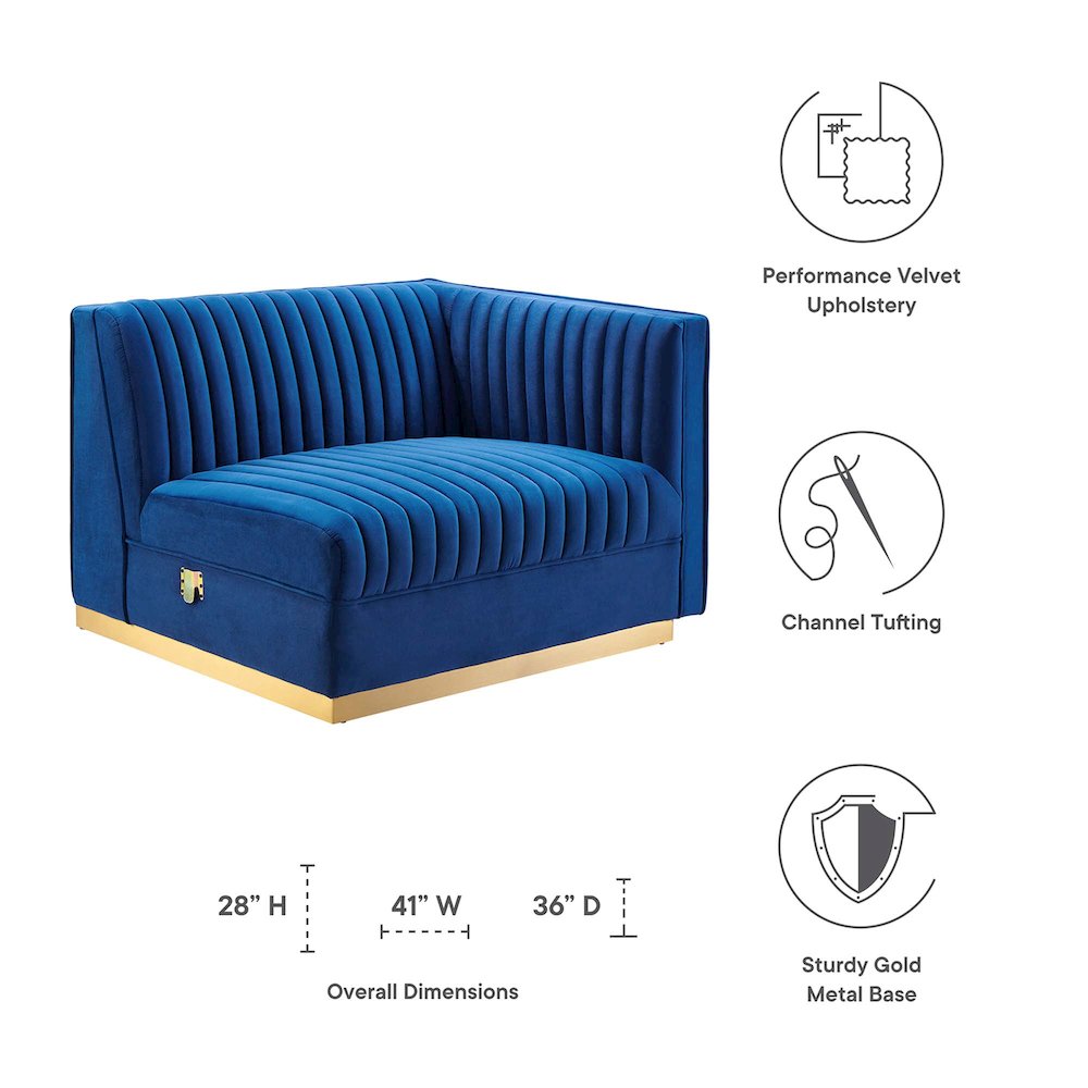 Channel Tufted Performance Velvet Modular Sectional Sofa Right-Arm Chair