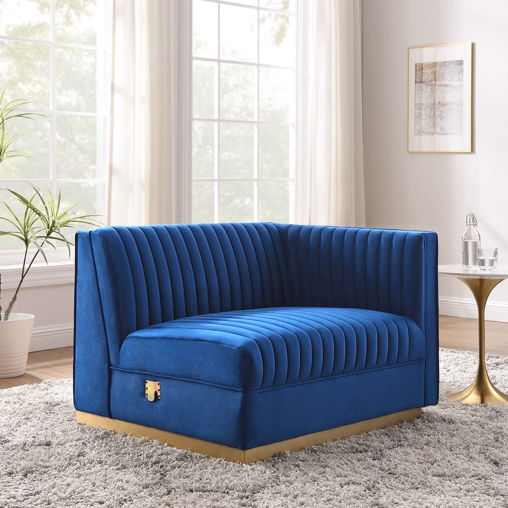 Channel Tufted Performance Velvet Modular Sectional Sofa Right-Arm Chair