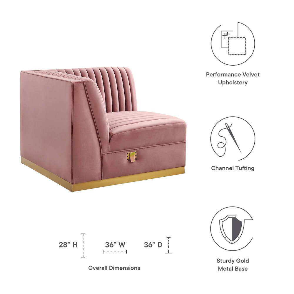 Channel Tufted Performance Velvet Modular Sectional Sofa Right Corner Chair
