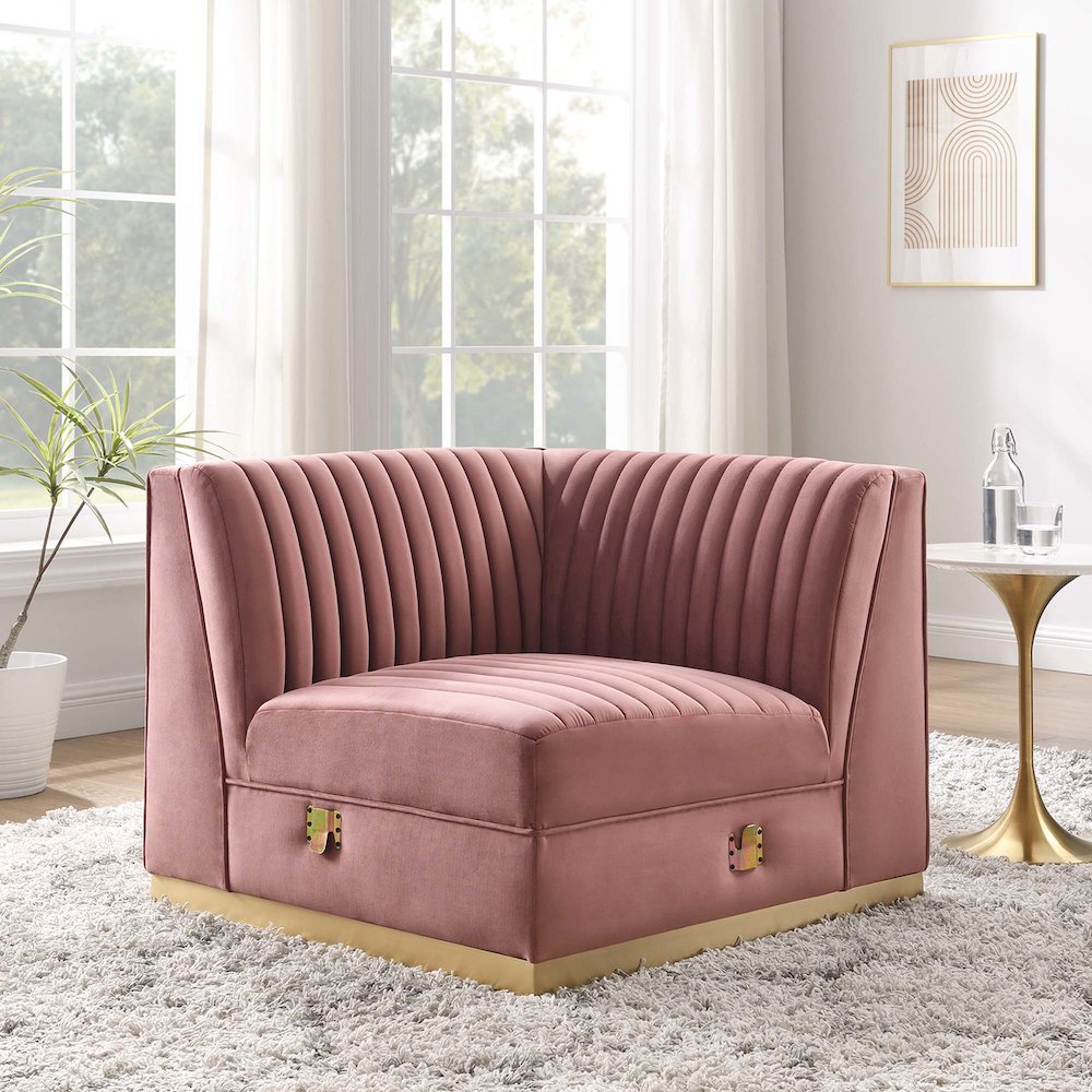 Channel Tufted Performance Velvet Modular Sectional Sofa Right Corner Chair