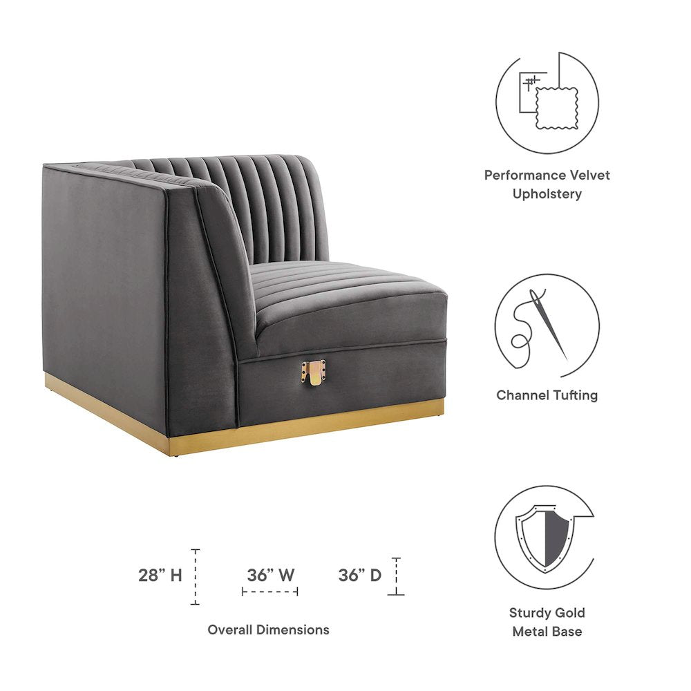 Channel Tufted Performance Velvet Modular Sectional Sofa Right Corner Chair