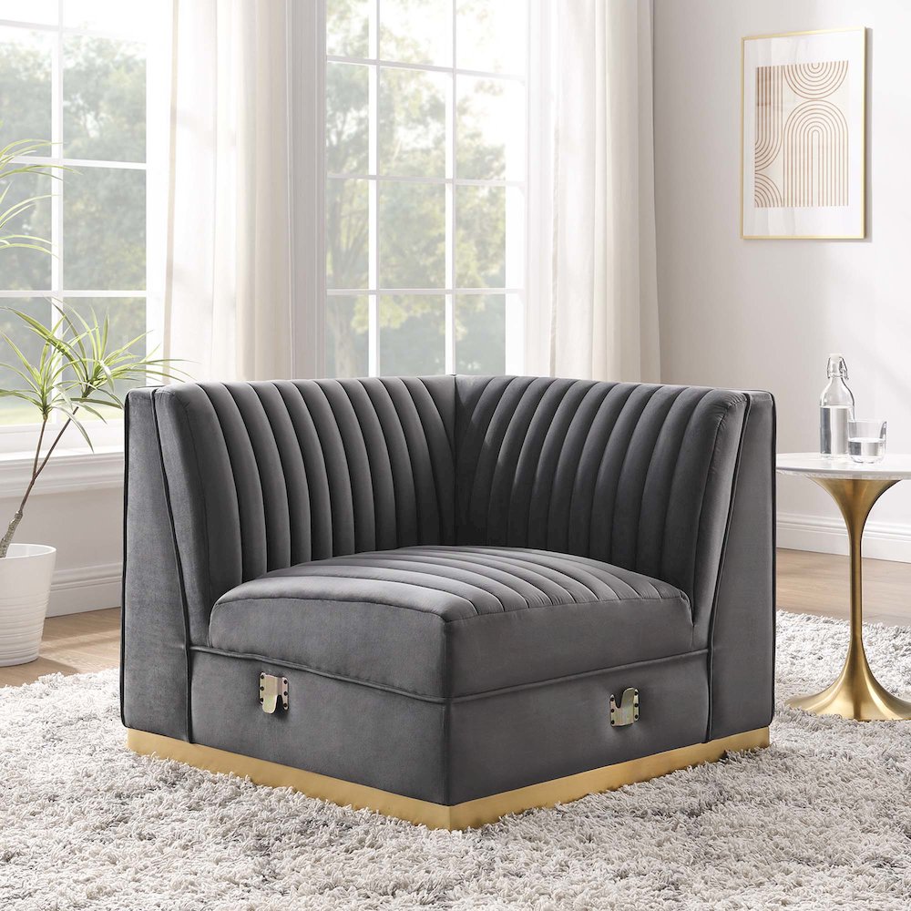 Channel Tufted Performance Velvet Modular Sectional Sofa Right Corner Chair