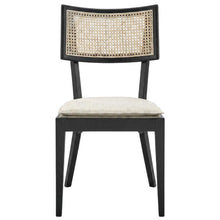 Fabric-Upholstered Wood Dining Chairs, Black Beige, Set of 2
