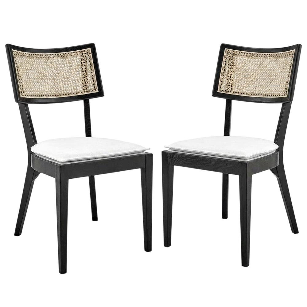Fabric-Upholstered Wood Dining Chairs, Black White, Set of 2