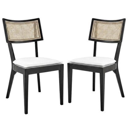 Fabric-Upholstered Wood Dining Chairs, Black White, Set of 2