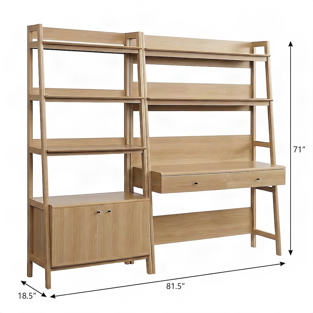 Wood Computer Desk with Hutch and Open Shelf Storage, 2-Piece, Oak