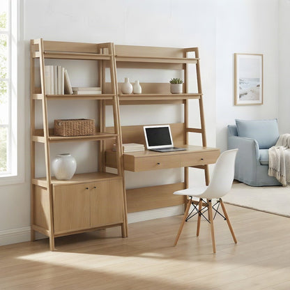 Wood Computer Desk with Hutch and Open Shelf Storage, 2-Piece, Oak