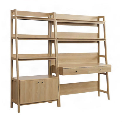 Wood Computer Desk with Hutch and Open Shelf Storage, 2-Piece, Oak