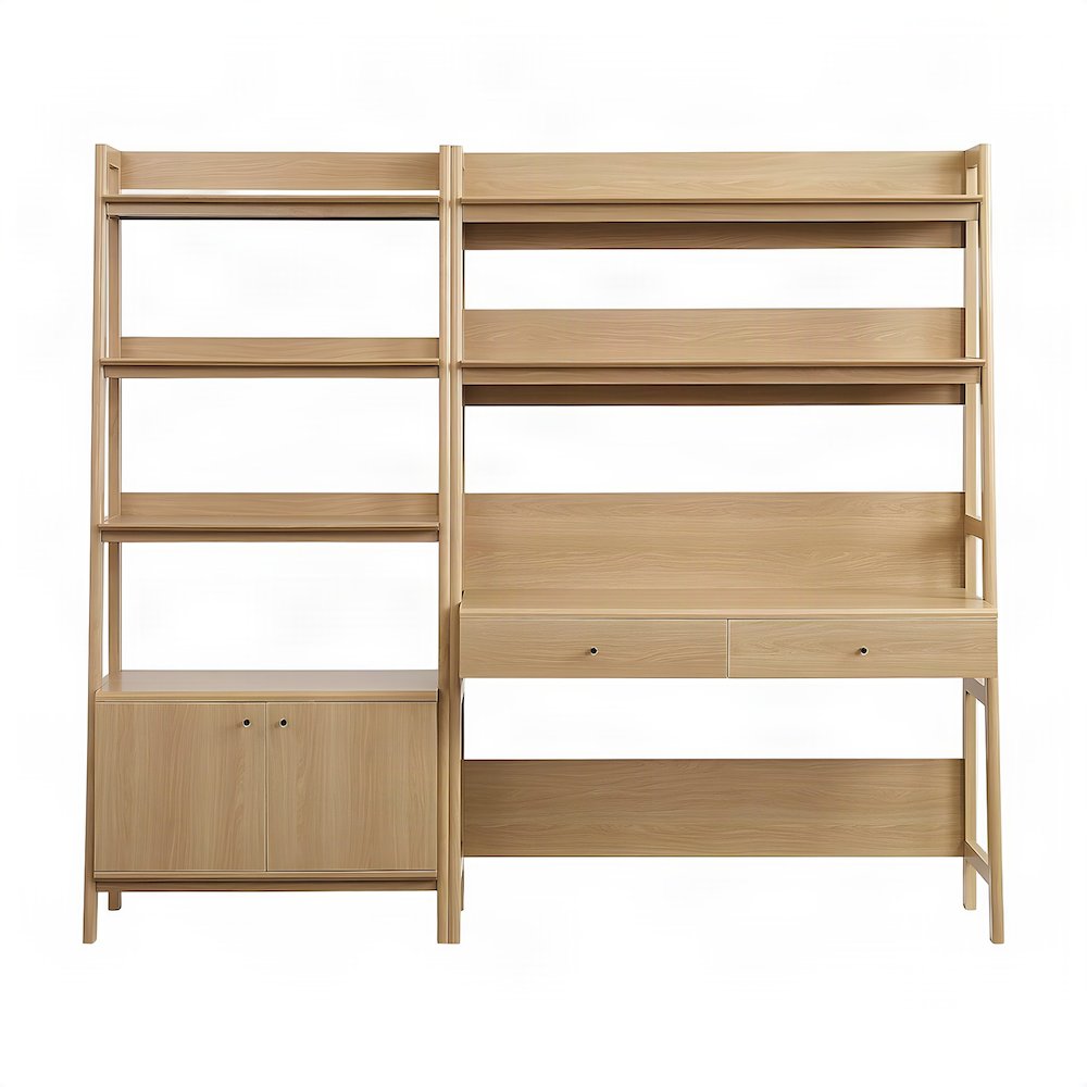 Wood Computer Desk with Hutch and Open Shelf Storage, 2-Piece, Oak