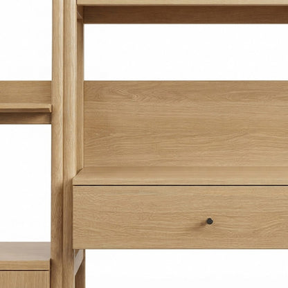 Wood Computer Desk with Hutch and Open Shelf Storage, 2-Piece, Oak