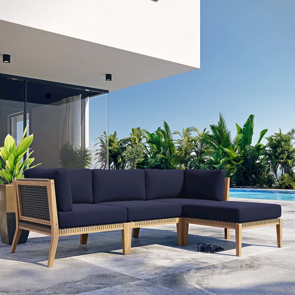 Clearwater 4-Piece Outdoor Patio Teak Wood Sectional Sofa