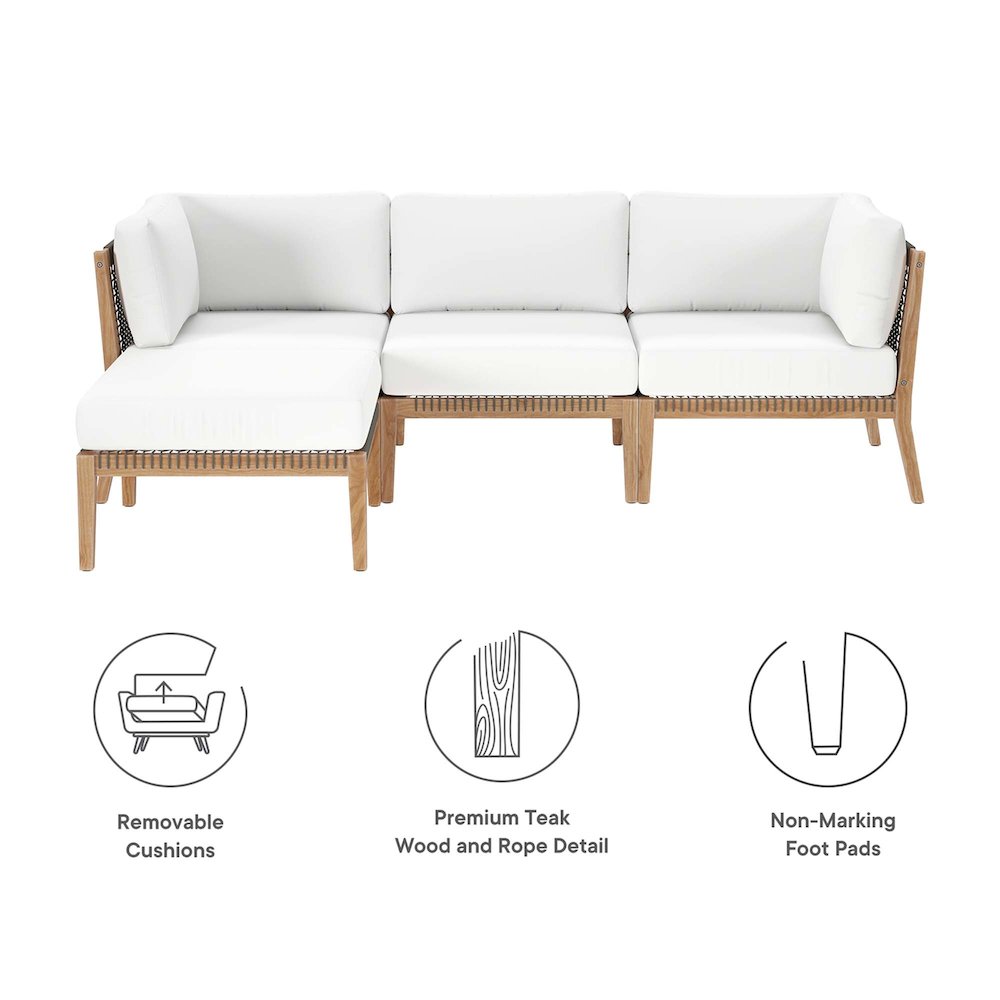 Clearwater 4-Piece Outdoor Patio Teak Wood Sectional Sofa