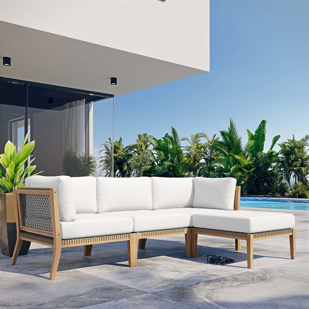 Clearwater 4-Piece Outdoor Patio Teak Wood Sectional Sofa