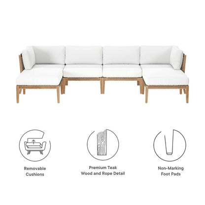 Clearwater 6-Piece Outdoor Patio Teak Wood Sectional Sofa