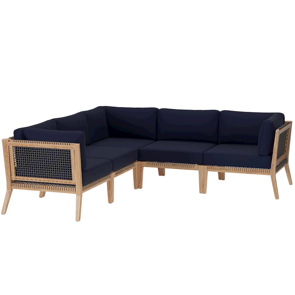 Clearwater 5-Piece Outdoor Patio Teak Wood Sectional Sofa