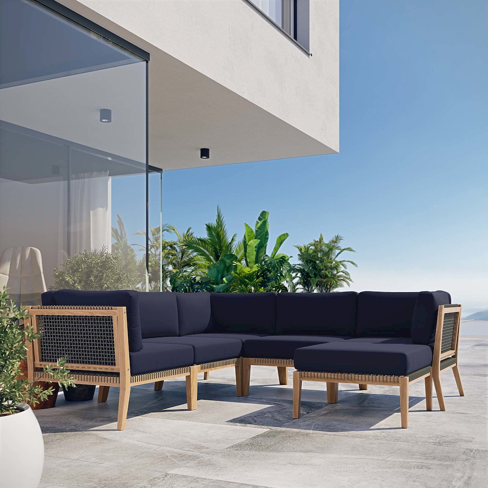 Clearwater 6-Piece Outdoor Patio Teak Wood Sectional Sofa