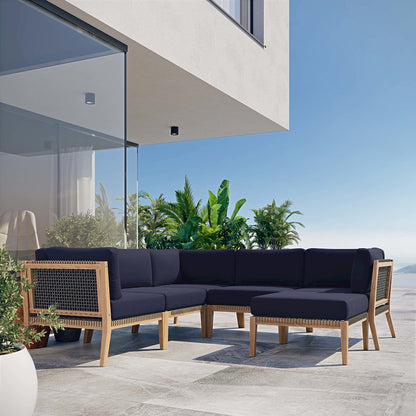 Clearwater 6-Piece Outdoor Patio Teak Wood Sectional Sofa