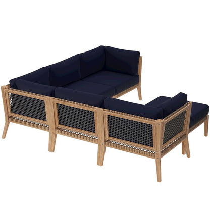 Clearwater 6-Piece Outdoor Patio Teak Wood Sectional Sofa