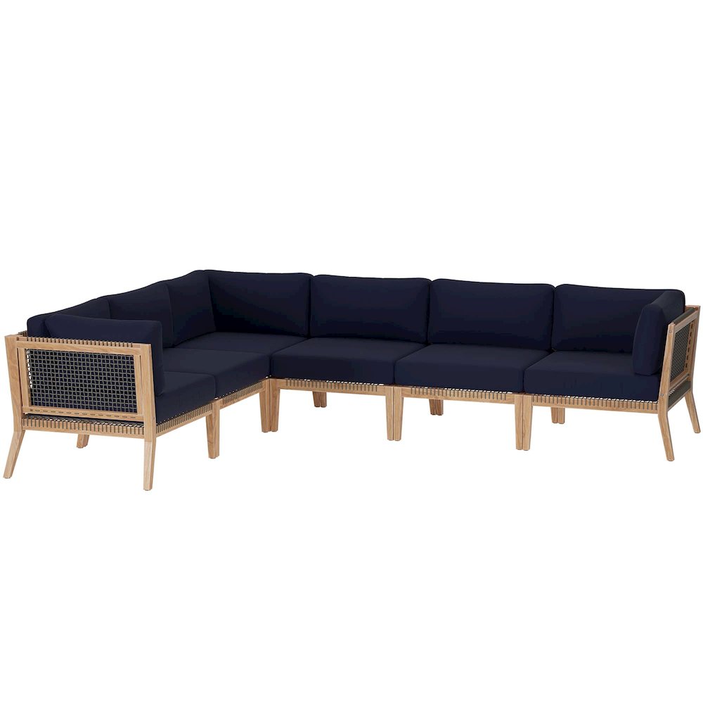 Clearwater 6-Piece Outdoor Patio Teak Wood Sectional Sofa