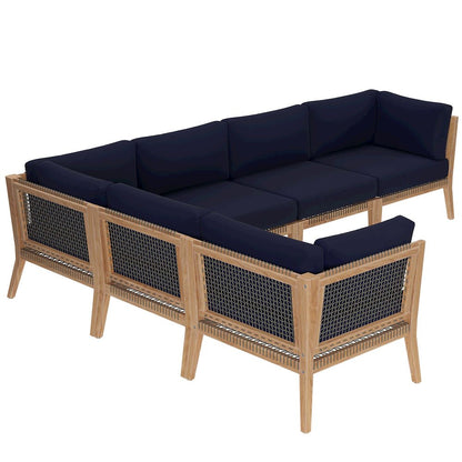 Clearwater 6-Piece Outdoor Patio Teak Wood Sectional Sofa