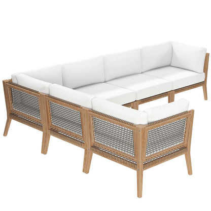 Clearwater 6-Piece Outdoor Patio Teak Wood Sectional Sofa