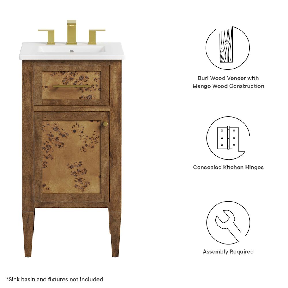 Elysian 18" Wood Bathroom Vanity Cabinet (Sink Basin Not Included)