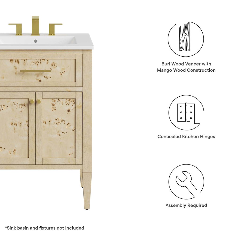 Elysian 24" Wood Bathroom Vanity Cabinet (Sink Basin Not Included)