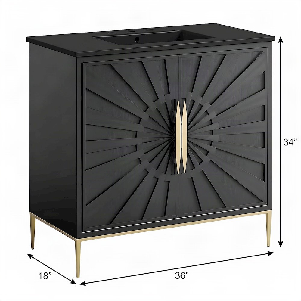 Solid Mango Wood Single-Sink Bathroom Vanity with Ceramic Sink, Black Black